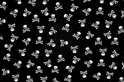 Pyrhan Halloween Skull and Bones Polycotton Prints –45 Inch Wide Dress Fabric Material by The Metre -Floral Polycotton Print Used in Sewing Kit and Accessories-Quilting Fabric