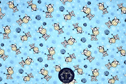 Pyrhan Cute Zebra Polycotton Prints | 45 Inch Wide Dress Craft Fabric Material by The Metre | Floral Polycotton Print Used in Sewing Kit and Accessories-Quilting Fabric (Blue)