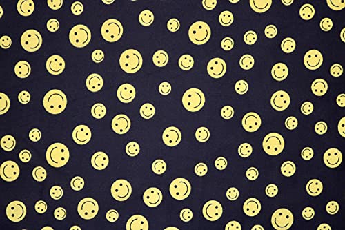 Pyrhan Smilies Polycotton Prints –45 Inch Wide Dress Fabric Material by The Metre -Floral Polycotton Print Used in Sewing Kit and Accessories-Quilting Fabric (Black)