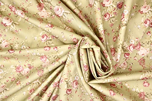 Pyrhan 100% Cotton Poplin by Rose & Hubble | Rose Floral Printed Cotton Fabric by The Metre UK | 114 Cm | Crafting Fabric & Dressmaking Fabric | Dress Fabric Material for Sewing Dressmaking (Green)