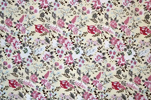 Pyrhan Multi Floral Polycotton Prints –45 Inch Wide Dress Fabric Material by The Metre -Floral Polycotton Print Used in Sewing Kit and Accessories-Quilting Fabric (Ivory)