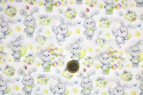 Pyrhan Cute Bunnies Polycotton Prints –45 Inch Wide Dress Fabric Material by The Metre -Floral Polycotton Print Used in Sewing Kit and Accessories-Quilting Fabric
