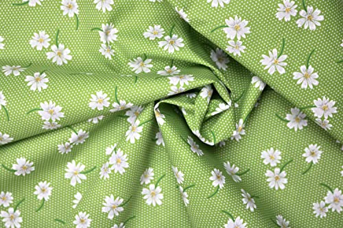 PYRHAN LTD Daisy Floral Polka Dot Dress Polycotton Fabric by The Metre UK | 45 Inch Wide | Best Cotton and Polyester Dress Fabric Material for Sewing Patterns, Dressmaking, and Curtains