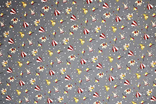 Pyrhan Elephant Lion Circus Balloons Stars 100% Pure Cotton Prints – 45 inches Wide Fabric Sold by The metre - Perfect for Sewing Projects and Dress Making (Grey)