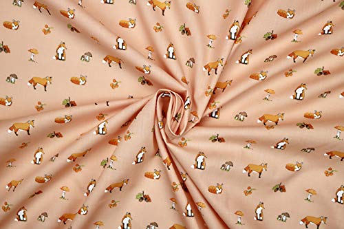 Pyrhan Polycotton Fox Patterned Printed Fabric -45 Inch Wide Polycotton Fabric Per Metre- Similar to 100% Cotton - Quilting Fabric Used in Sewing Kits and Accessories