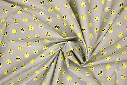 Pyrhan Libby Art & Craft Emoji Smilie Face Thug Life Polycotton Prints –45 Inch Wide Dress Fabric Material by The Metre -Floral Polycotton Print Used in Sewing Kit and Accessories (Grey)