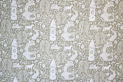 Pyrhan Castle Mermaid Unicorn Floral Polycotton Prints –45 Inch Wide Dress Fabric Material by The Metre -Floral Polycotton Print Used in Sewing Kit and Accessories-Quilting Fabric (Light Mint)