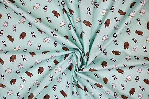 Pyrhan Libby Art & Craft Poplin Polycotton Bear, Panda, Polar Bear Animal Prints –45 Inch Wide Dress Fabric Material by The Metre -Floral Polycotton Print Used in Sewing Kit and Accessories (Mint)
