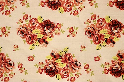 Pyrhan Rose Bouquet Polycotton Prints –45 Inch Wide Dress Fabric Material by The Metre -Floral Polycotton Print Used in Sewing Kit and Accessories-Quilting Fabric