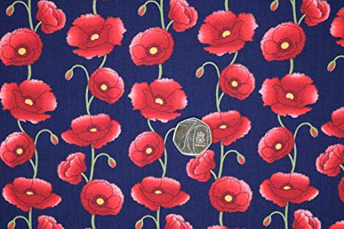 Pyrhan Large Poppy 100% Pure Cotton Prints – 45 inches (112 cm Approx) Wide Fabric Sold by The metre - Perfect for Sewing Projects and Dress Making.