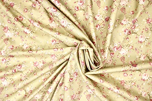 Pyrhan 100% Cotton Poplin by Rose & Hubble | Rose Floral Printed Cotton Fabric by The Metre UK | 114 Cm | Crafting Fabric & Dressmaking Fabric | Dress Fabric Material for Sewing Dressmaking (Green)