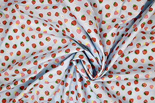 Pyrhan Strawberry Polycotton Prints –45 Inch Wide Dress Fabric Material by The Metre -Floral Polycotton Print Used in Sewing Kit and Accessories-Quilting Fabric.