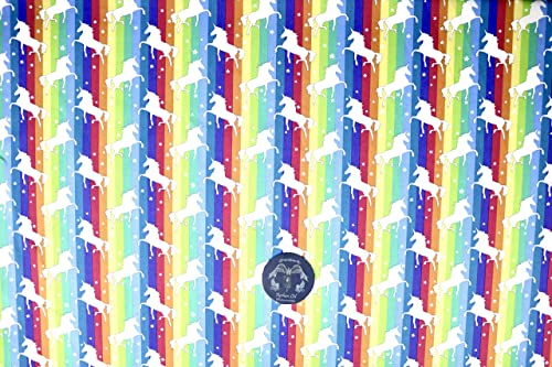 Pyrhan Rainbow Unicorn Polycotton Prints –45 Inch Wide Dress Fabric Material by The Metre -Floral Polycotton Print Used in Sewing Kit and Accessories-Quilting Fabric