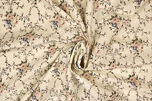 Pyrhan Rose and Vine Polycotton Prints –45 Inch Wide Dress Craft Fabric Material by The Metre -Floral Polycotton Print Used in Sewing Kit and Accessories-Quilting Fabric