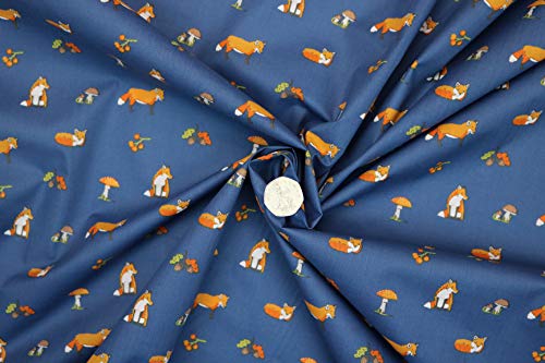 Pyrhan Polycotton Fox Patterned Printed Fabric -45 Inch Wide Polycotton Fabric Per Metre- Similar to 100% Cotton - Quilting Fabric Used in Sewing Kits and Accessories