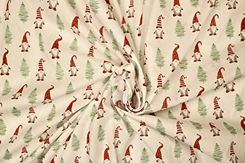 Pyrhan Christmas Gnome Polycotton Prints –45 Inch Wide Dress Craft Fabric Material by The Metre -Floral Polycotton Print Used in Sewing Kit and Accessories-Quilting Fabric