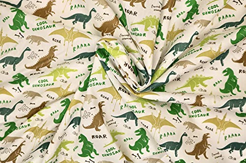 Pyrhan Large Dinosaurs Polycotton Prints –45 Inch Wide Dress Fabric Material by The Metre -Floral Polycotton Print Used in Sewing Kit and Accessories-Quilting Fabric, White