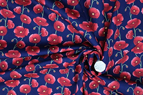 Pyrhan Large Poppy 100% Pure Cotton Prints – 45 inches (112 cm Approx) Wide Fabric Sold by The metre - Perfect for Sewing Projects and Dress Making.