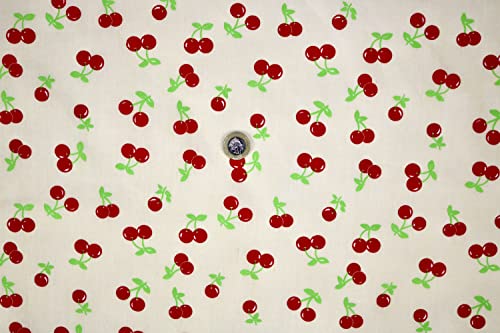 Pyrhan Cherries Polycotton Prints | 45 Inch Wide Dress Craft Fabric Material by The Metre | Floral Polycotton Print Used in Sewing Kit and Accessories-Quilting Fabric