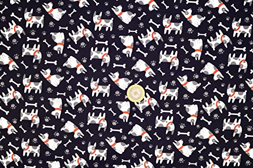 Pyrhan Dog with Bones 100% Pure Cotton Prints – 45 inches (114 cm Approx) Wide Fabric Sold by The metre - Perfect for Sewing Projects and Dress Making. (Navy)