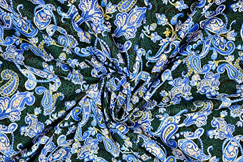 Pyrhan Paisley Dress Fabric 100% Pure Cotton Prints – 60 inches (148 cm Approx) Wide Fabric Sold by The metre - Perfect for Sewing Projects and Dress Making. (Blue)