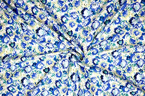 Pyrhan Paisley Sun Flower 100% Pure Cotton Prints – 60 inches (148 cm Approx) Wide Fabric Sold by The metre - Perfect for Sewing Projects and Dress Making. (Blue)
