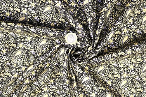 Pyrhan 100% Cotton Fabric by Rose & Hubble |Paisley with Flowers and Vines Printed Cotton Fabric by The Metre UK | 45 inches (114 cm) | Crafting Fabric & Dressmaking Fabric (Golden)