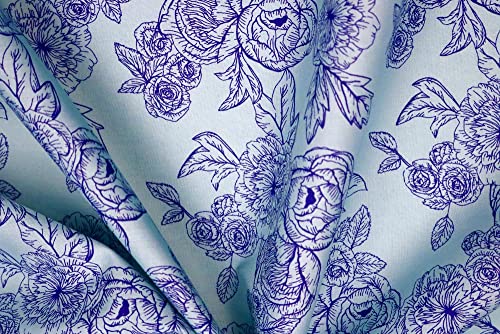 Pyrhan Floral Roses Pencil Sketch Polycotton Prints –Polycotton Fabric Similar to 100% Cotton Prints- Material by The Metre -Floral Polycotton Print Used in Sewing Kit and Accessories-Quilting Fabric