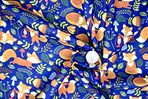 Pyrhan Woodland Fox Polycotton Prints –45 Inch Wide Dress Fabric Material by The Metre -Floral Polycotton Print Used in Sewing Kit and Accessories-Quilting Fabric