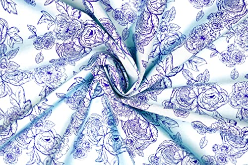 Pyrhan Floral Roses Pencil Sketch Polycotton Prints –Polycotton Fabric Similar to 100% Cotton Prints- Material by The Metre -Floral Polycotton Print Used in Sewing Kit and Accessories-Quilting Fabric
