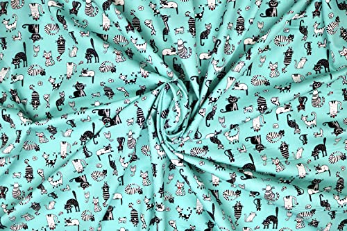 Pyrhan 100% Cotton Poplin by Rose & Hubble | Cute Funny Crazy Sleepy Cats Printed Cotton Fabric by The Metre UK | 114 Cm | Crafting & Dressmaking Fabric | Dress Fabric Material for Sewing.