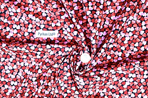 Pyrhan Rose Petal Hearts 100% Pure Cotton Prints – 45 inches (114 cm Approx) Wide Fabric Sold by The metre - Perfect for Sewing Projects and Dress Making. (Black)