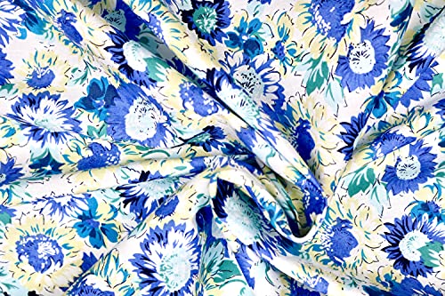 Pyrhan Paisley Sun Flower 100% Pure Cotton Prints – 60 inches (148 cm Approx) Wide Fabric Sold by The metre - Perfect for Sewing Projects and Dress Making. (Blue)