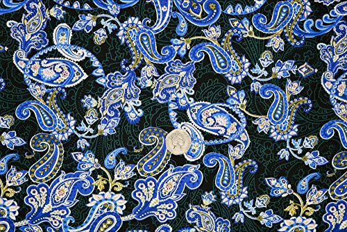 Pyrhan Paisley Dress Fabric 100% Pure Cotton Prints – 60 inches (148 cm Approx) Wide Fabric Sold by The metre - Perfect for Sewing Projects and Dress Making. (Blue)