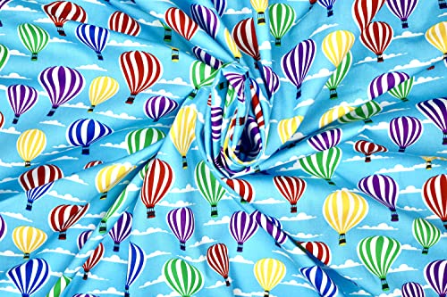 Pyrhan 100% Cotton Poplin by Rose & Hubble | Colourful Hot Air Rainbow Balloon Printed Cotton Fabric by The Metre UK | 114 Cm | Crafting & Dressmaking Fabric | Dress Fabric Material for Sewing