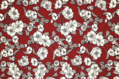Pyrhan 100% Cotton Poplin by Rose & Hubble |Prime Rose Floral Printed Cotton Fabric by The Metre UK |114 Cm | Crafting & Dressmaking Fabric |Dress Fabric Material for Sewing Dressmaking (Burgandy)