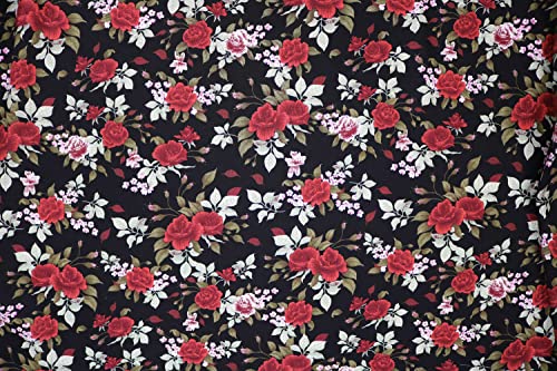 Pyrhan Roses Patterned 100% Pure Cotton Prints – 60 inches (Approx) Wide Fabric by The metre - Perfect for Sewing Projects and Dress Making - Cotton Fabric by The Metre Clearance.