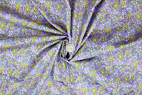 Pyrhan Wild Blossom Daisy Floral Polycotton Prints | 45 Inch Wide Dress Craft Fabric Material by The Metre | Floral Polycotton Print Used in Sewing Kit and Accessories-Quilting Fabric (Lilac)