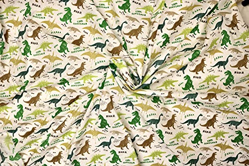Pyrhan Large Dinosaurs Polycotton Prints –45 Inch Wide Dress Fabric Material by The Metre -Floral Polycotton Print Used in Sewing Kit and Accessories-Quilting Fabric, White