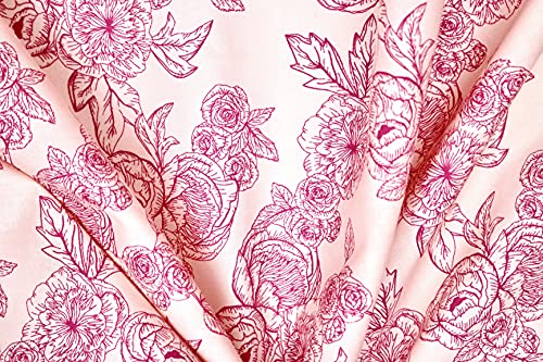 Pyrhan Floral Roses Pencil Sketch Polycotton Prints –Polycotton Fabric Similar to 100% Cotton Prints- Material by The Metre -Floral Polycotton Print Used in Sewing Kit and Accessories-Quilting Fabric