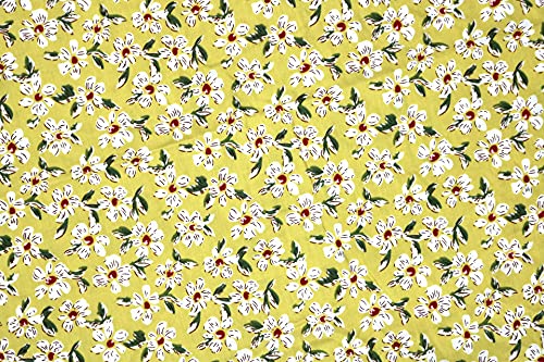 Pyrhan LTD 100% Cotton Print Fabric with Small Flowers and Leaves 60 Inches (Mustard)