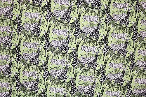 Pyrhan Libby Art & Craft Safari Poplin Polycotton Prints –45 Inch Wide Dress Fabric Material by The Metre -Floral Polycotton Print Used in Sewing Kit and Accessories-Quilting Fabric (Green)