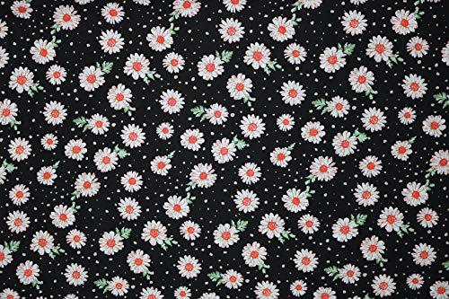 Pyrhan Ltd 100% Cotton Poplin Print Fabric Cream Daisy with Leaves 60 Inches.