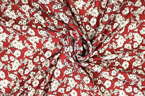 Pyrhan 100% Cotton Poplin by Rose & Hubble |Prime Rose Floral Printed Cotton Fabric by The Metre UK |114 Cm | Crafting & Dressmaking Fabric |Dress Fabric Material for Sewing Dressmaking (Burgandy)