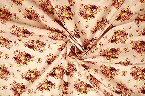 Pyrhan Rose Bouquet Polycotton Prints –45 Inch Wide Dress Fabric Material by The Metre -Floral Polycotton Print Used in Sewing Kit and Accessories-Quilting Fabric