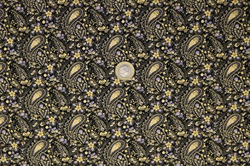 Pyrhan 100% Cotton Fabric by Rose & Hubble |Paisley with Flowers and Vines Printed Cotton Fabric by The Metre UK | 45 inches (114 cm) | Crafting Fabric & Dressmaking Fabric (Golden)