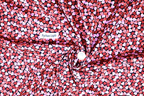 Pyrhan Rose Petal Hearts 100% Pure Cotton Prints – 45 inches (114 cm Approx) Wide Fabric Sold by The metre - Perfect for Sewing Projects and Dress Making. (Black)