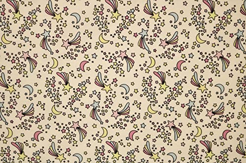 Pyrhan 100% Cotton Fabric by Rose & Hubble | Baby Star Falling Printed Cotton Fabric by The Metre UK | 45 inches (114 cm) | Crafting Fabric & Dressmaking Fabric | Dress Fabric Material (Cream)