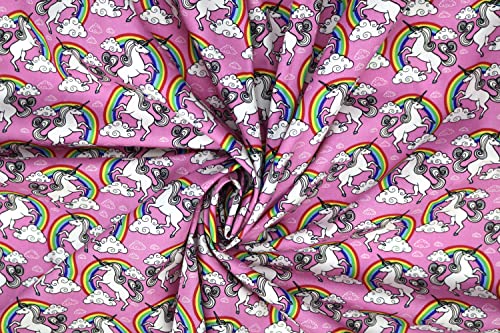 Pyrhan Rainbow Unicorn Polycotton Prints –45 Inch Wide Dress Fabric Material by The Metre -Floral Polycotton Print Used in Sewing Kit and Accessories-Quilting Fabric