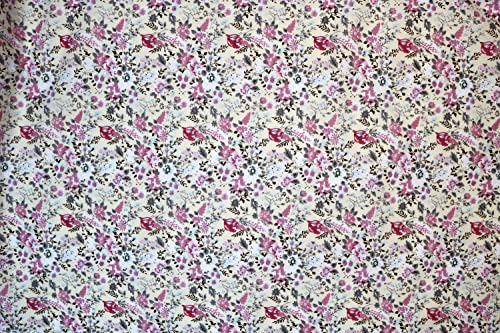 Pyrhan Multi Floral Polycotton Prints –45 Inch Wide Dress Fabric Material by The Metre -Floral Polycotton Print Used in Sewing Kit and Accessories-Quilting Fabric (Ivory)